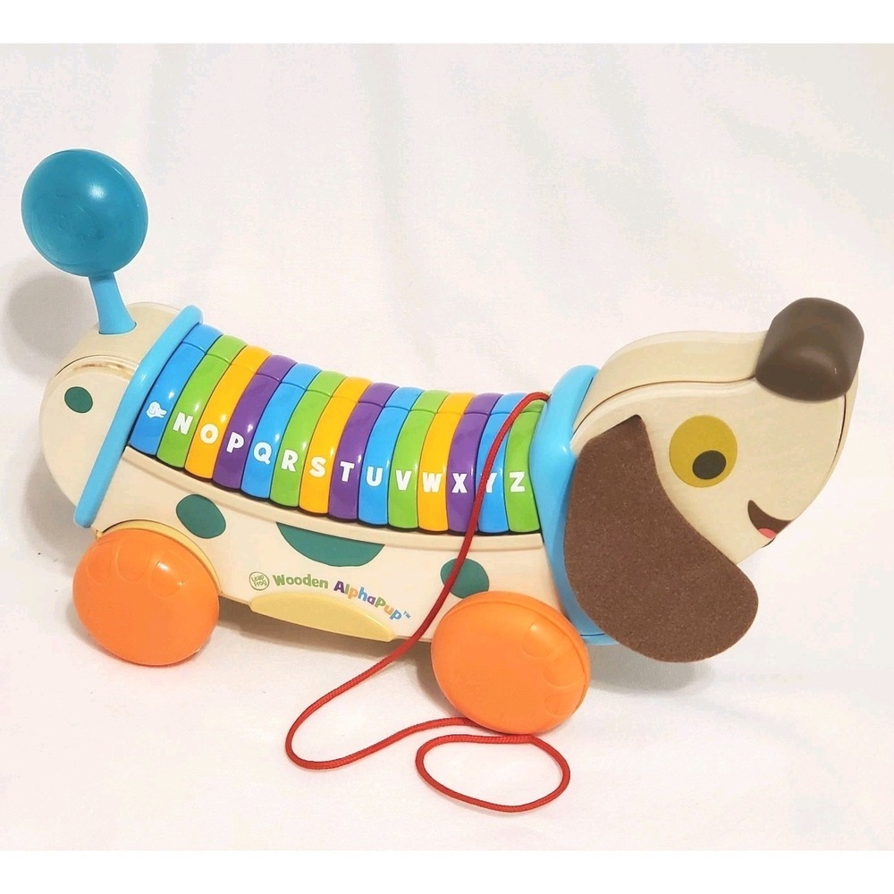 LeapFrog Wooden AlphaPup Pull Toy Alphabet Learning Dog Rolling Wheels Works
